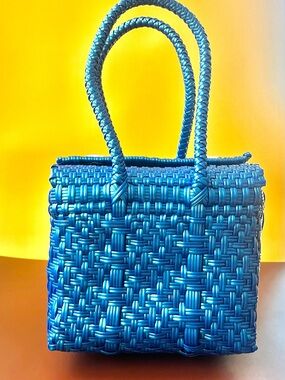 El Cholo’s Kid Handwoven Blue shoulder Bag with Double Handles
